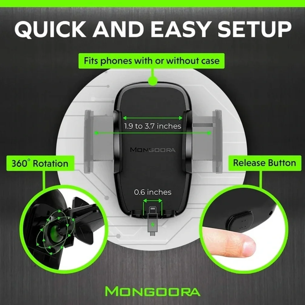 Mongoora Black Car Cell Phone Mount Holder & Car USB Charger